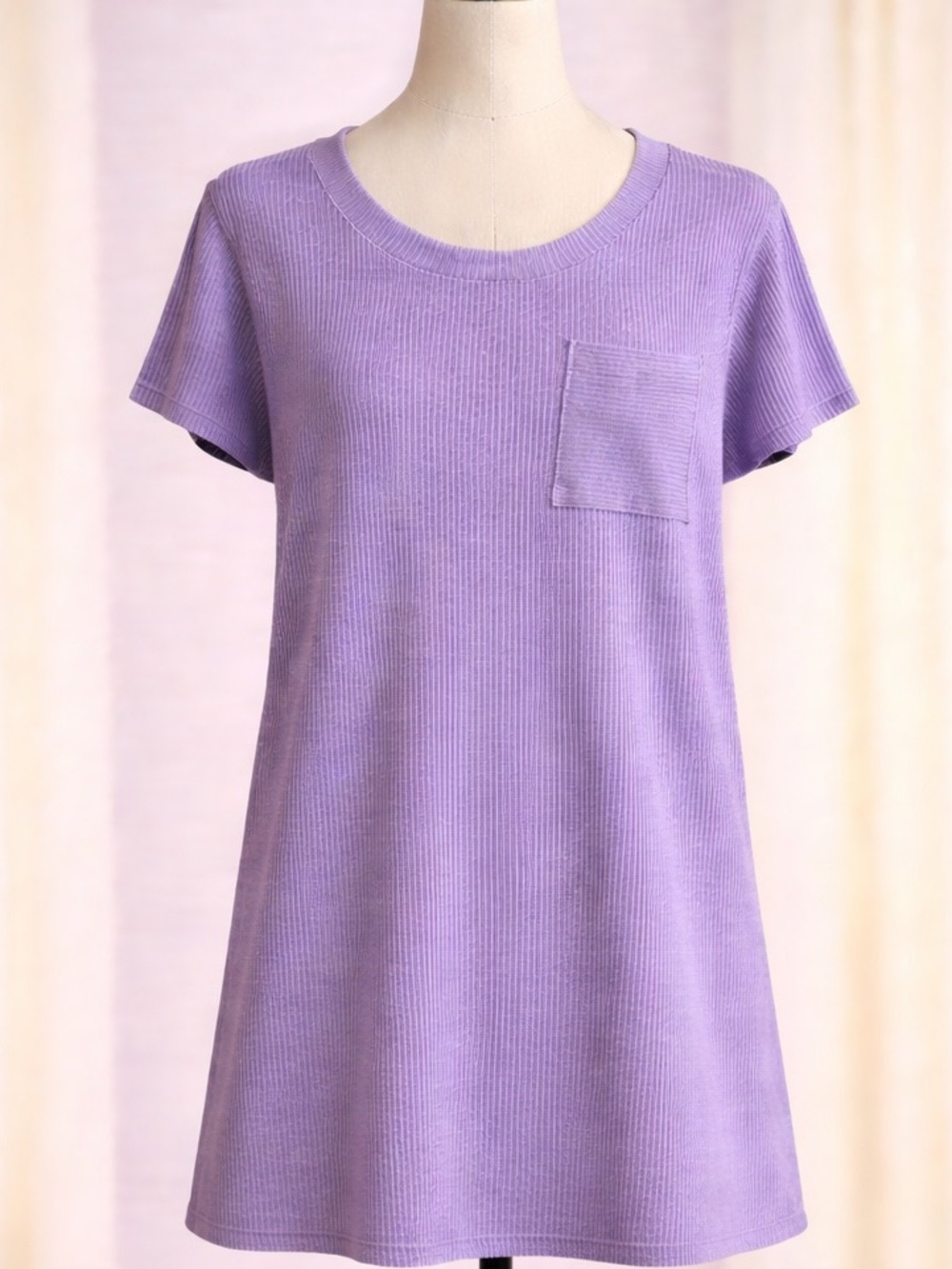 entro by Anthropologie Lavender Ribbed Short Sleeve Tunic